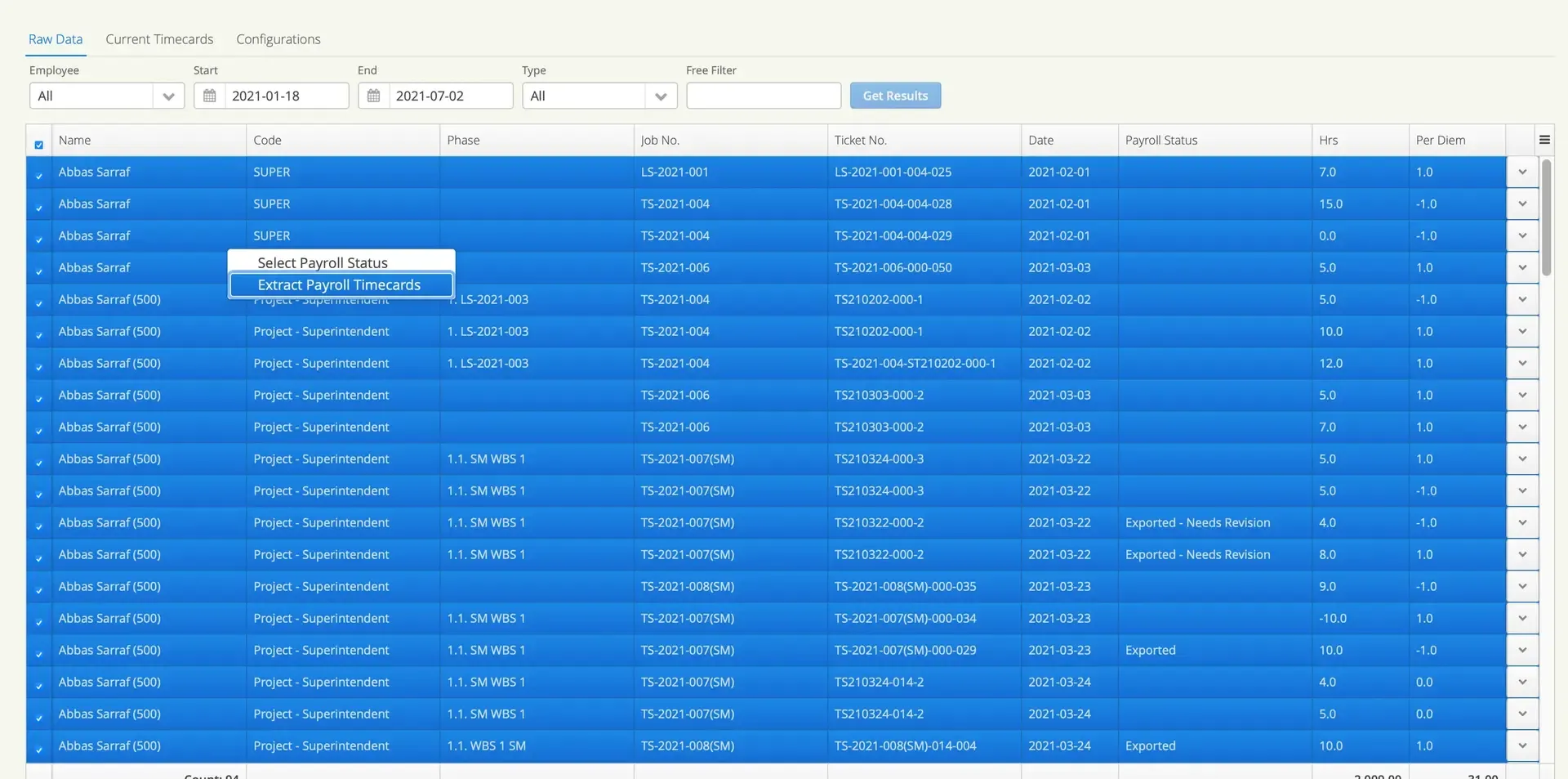 Using Aimsio to Extract Timecards