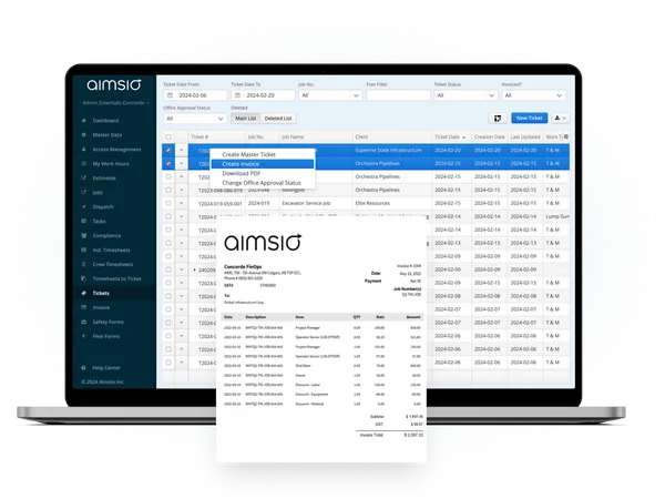 Aimsio tickets to invoices workflow