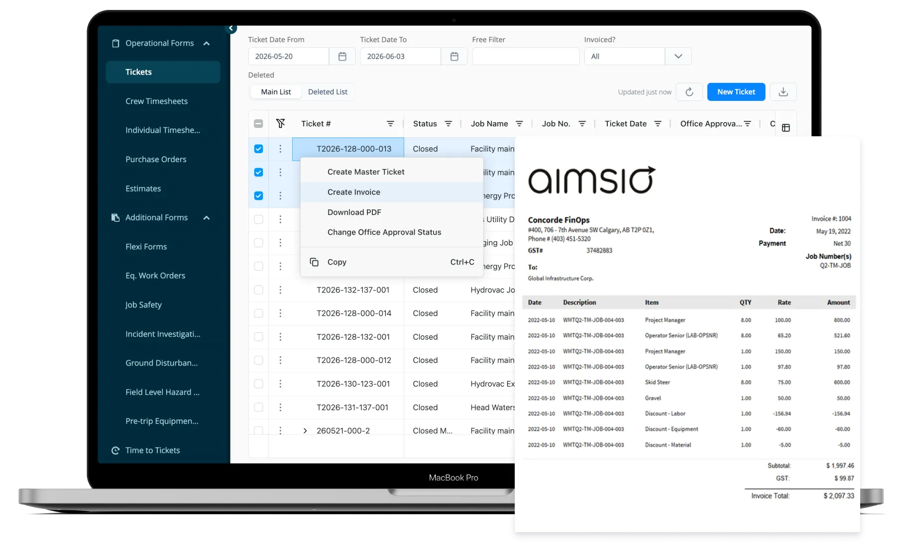One-click invoicing in Aimsio