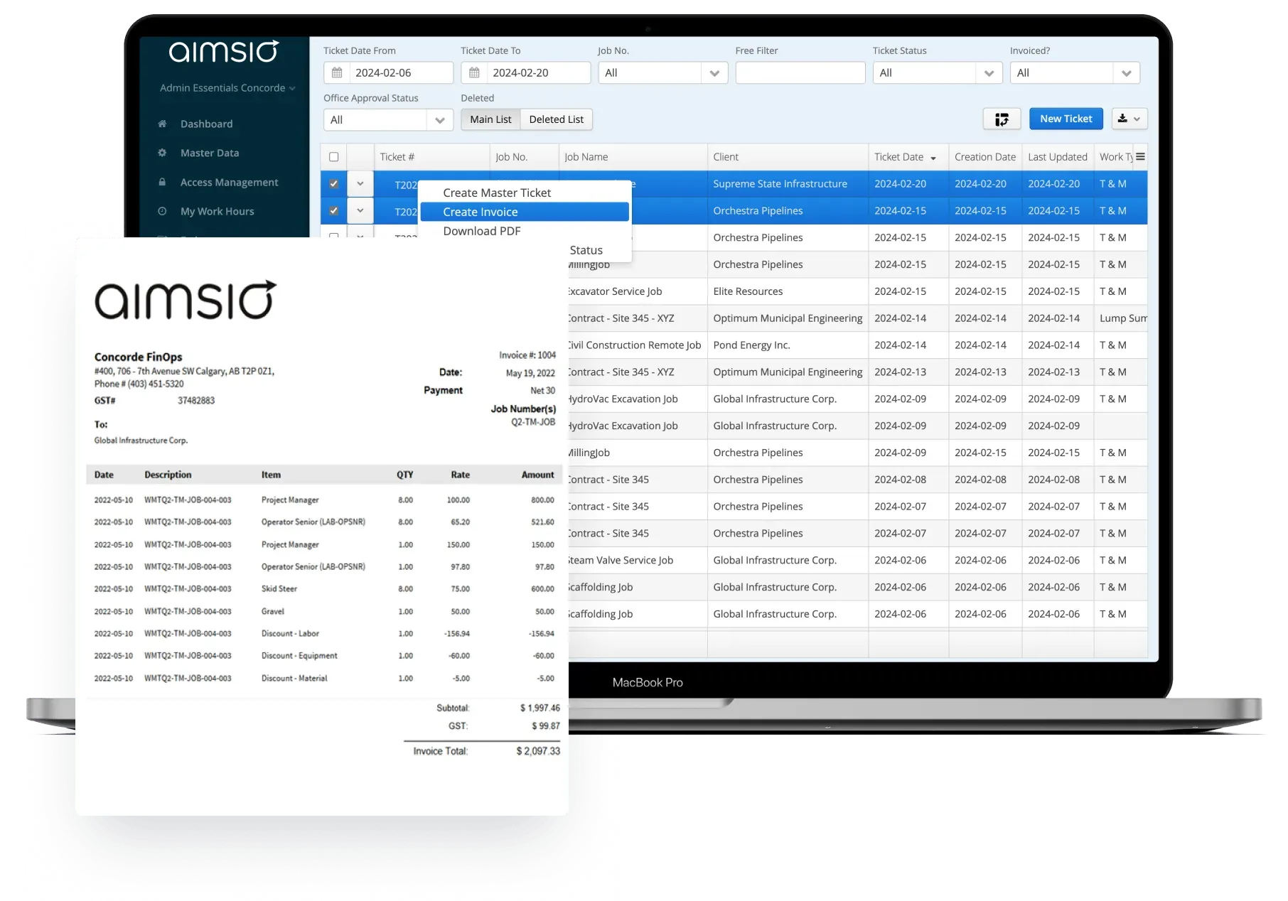 End-to-end invoicing in Aimsio