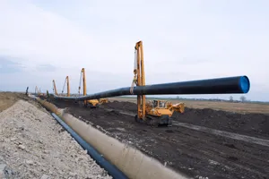 Pipeline spread construction showing multiple crews working across a long corridor