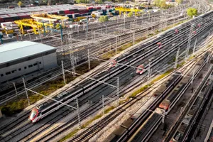 Rail maintenance crew working on track infrastructure