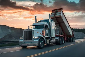 Heavy haul trucking fleet staged for oversize load transport