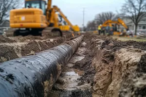 Underground utility crew working on municipal construction site