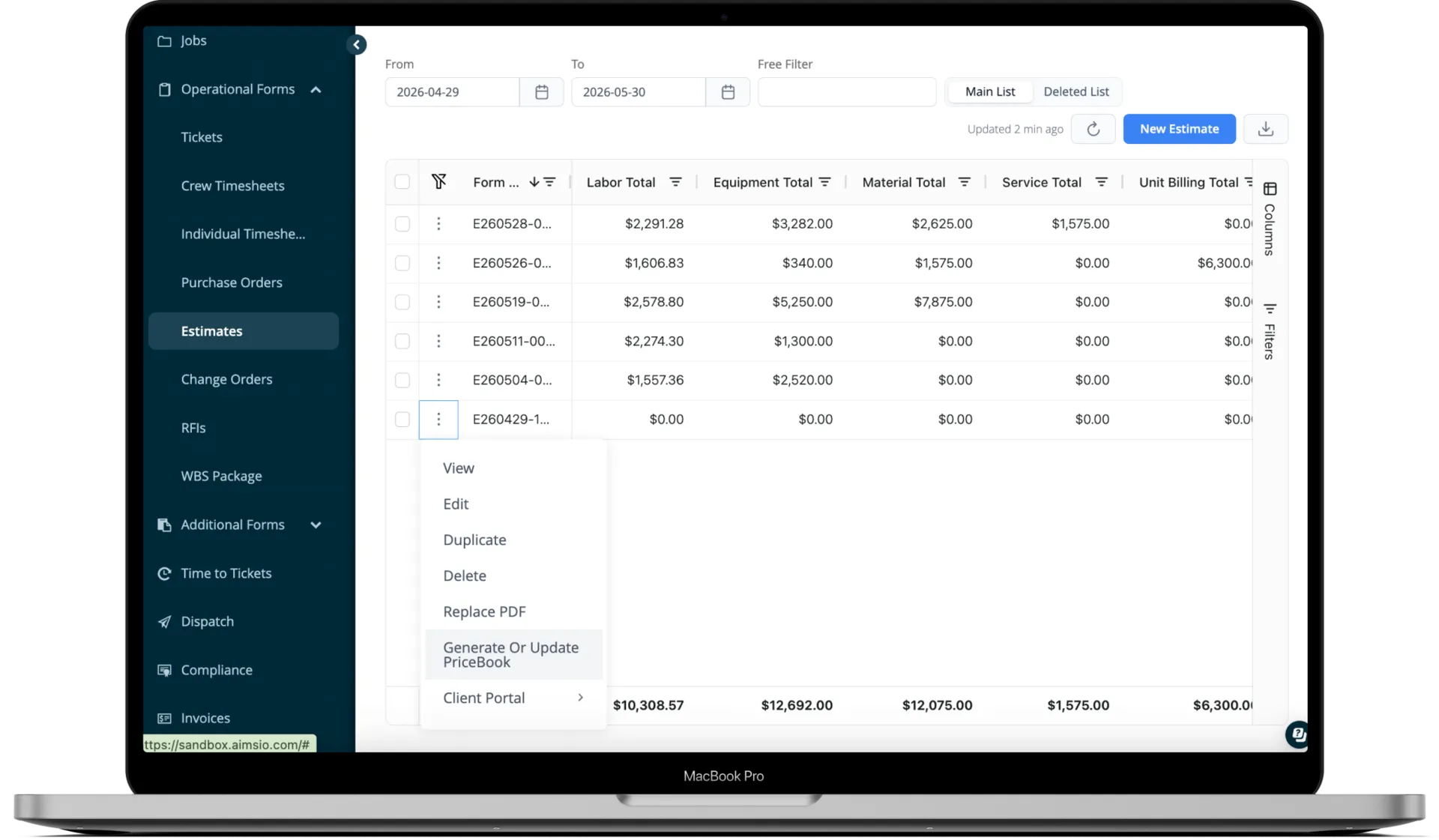 Aimsio estimate converted to price book