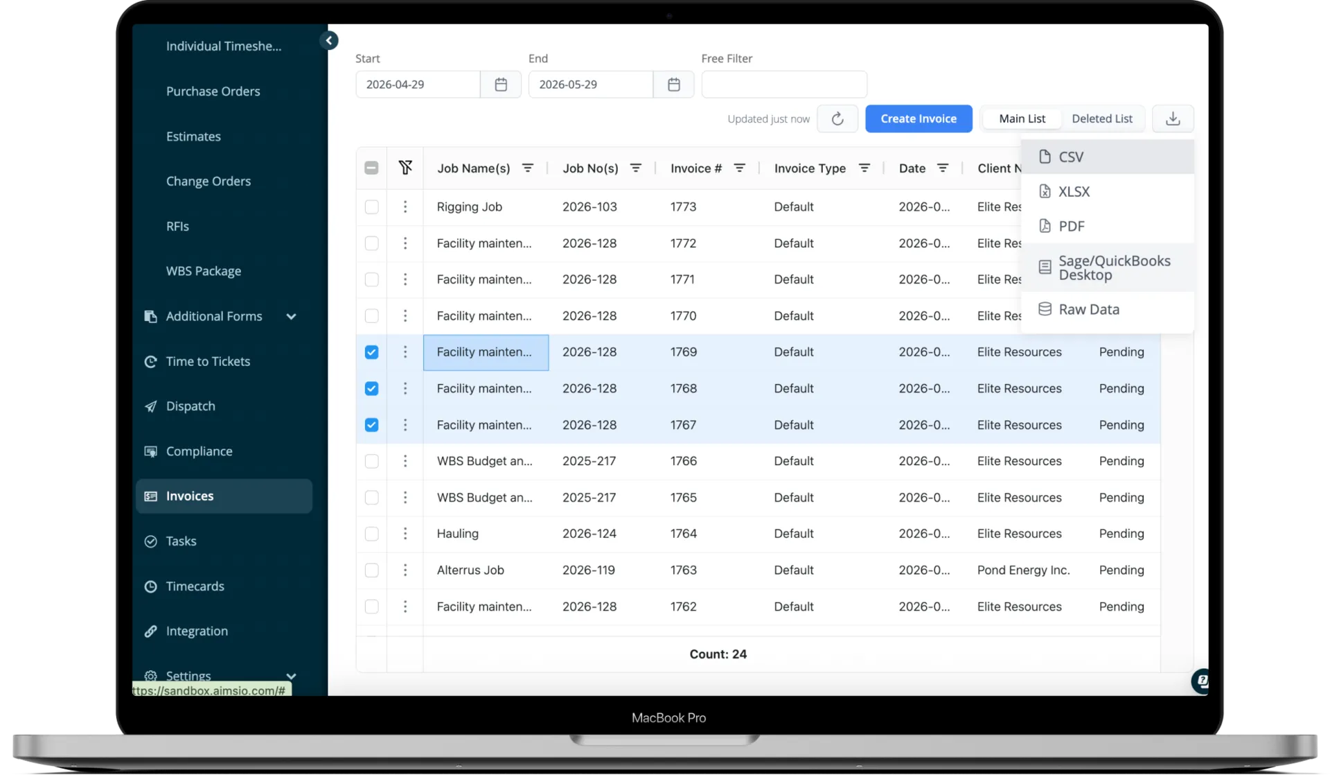 Aimsio invoice synced to accounting system