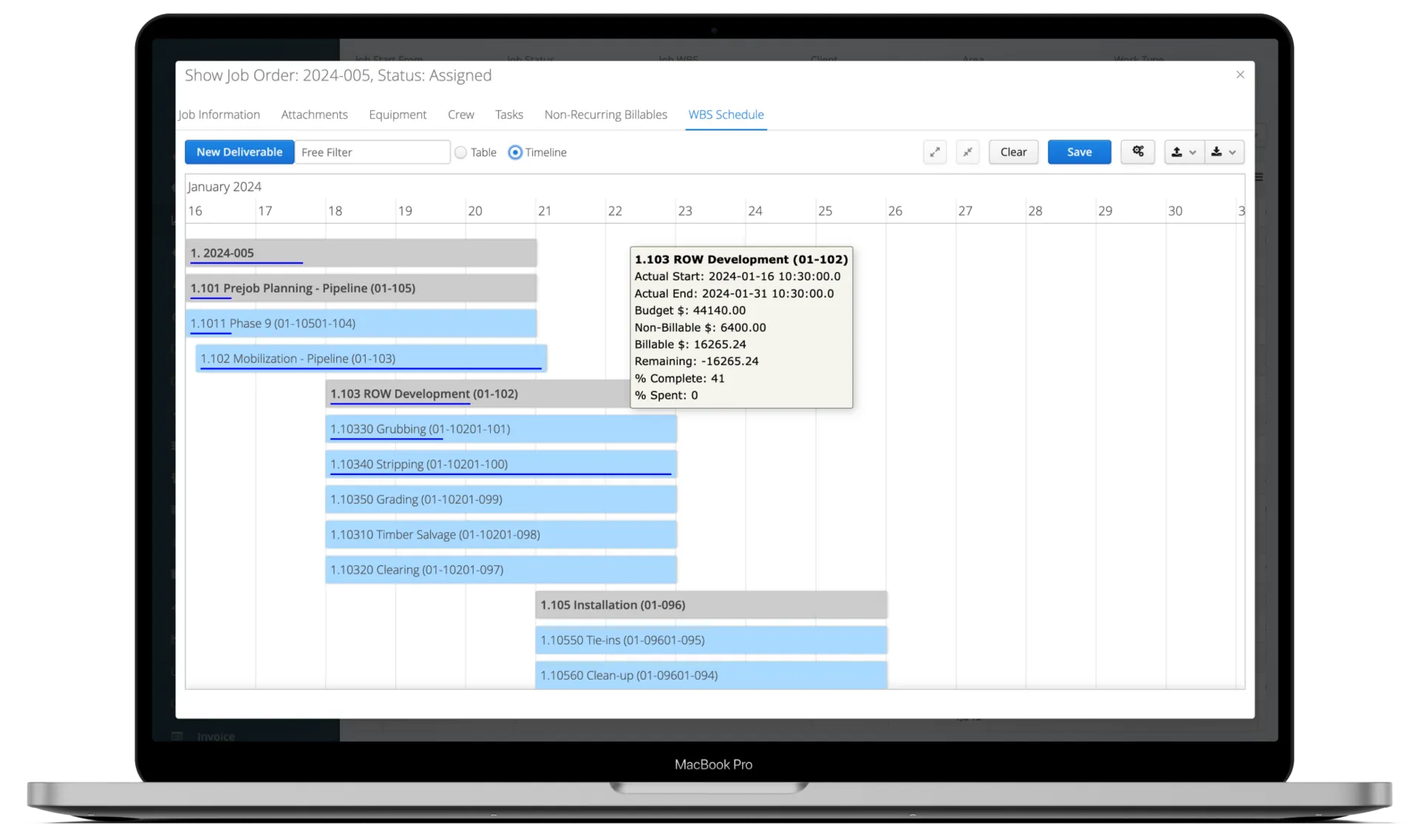 Aimsio change order linked to invoice and job performance report