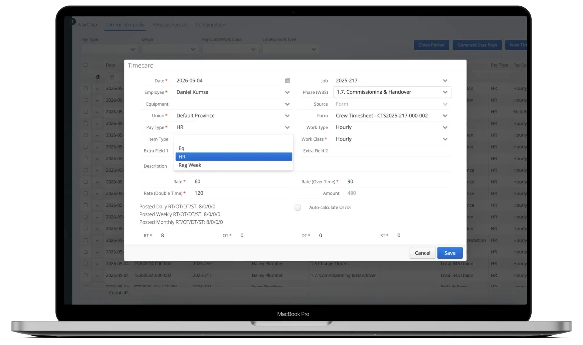 Aimsio equipment costing rate configuration