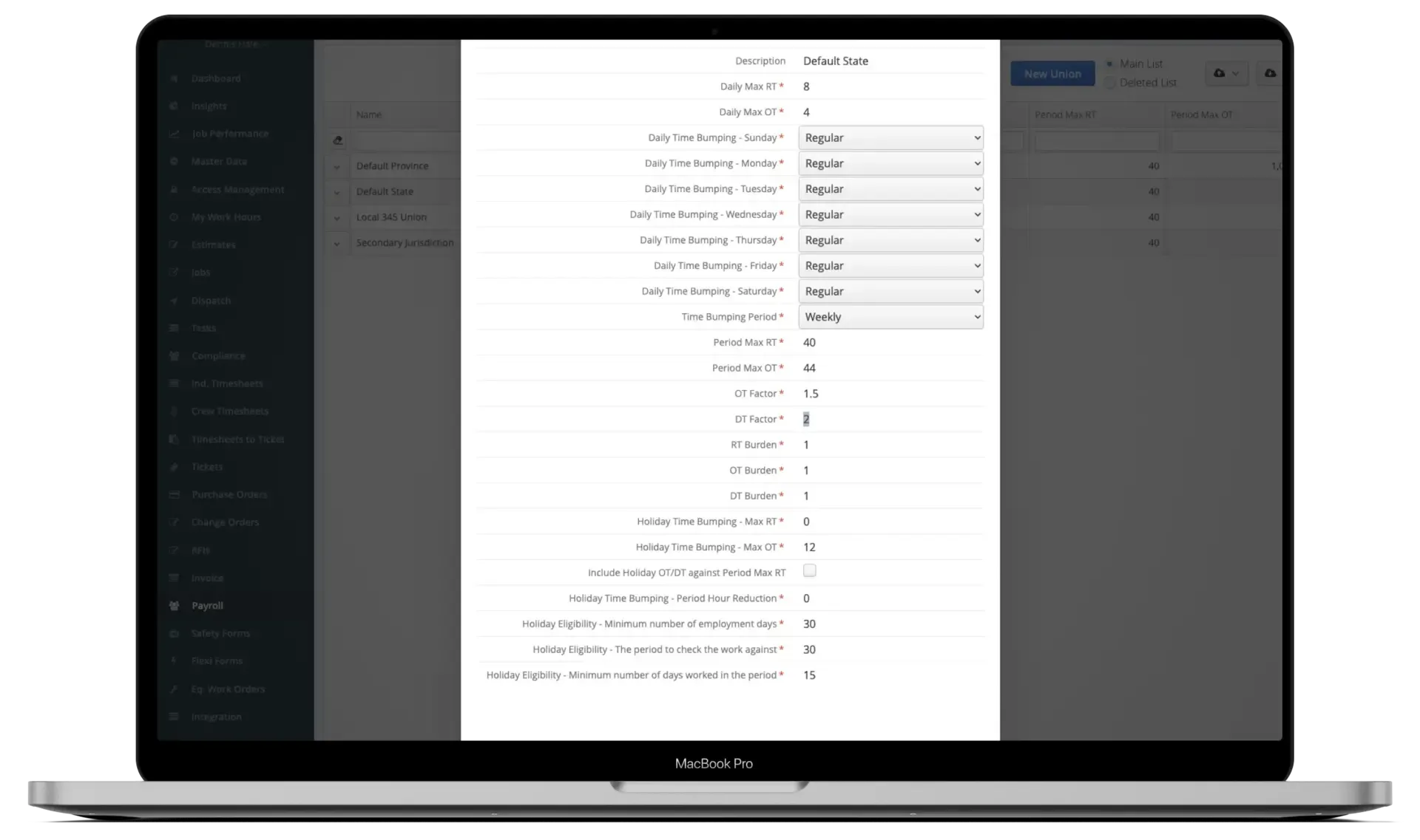Aimsio union and pay rule configuration