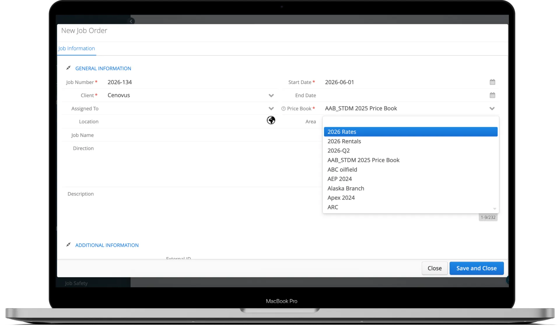 Aimsio price book list view showing client rate sheets