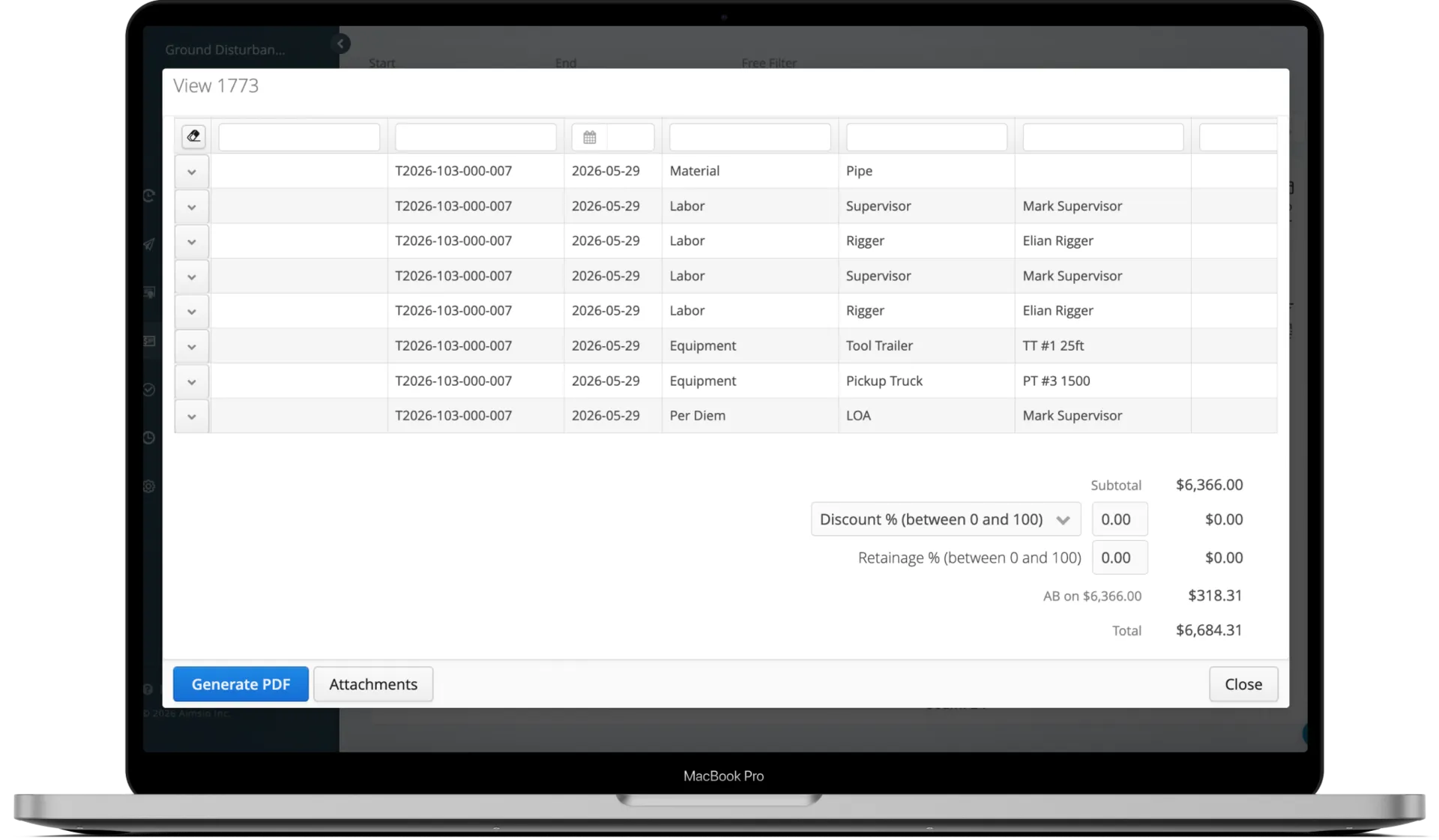 Aimsio billing with auto-populated rates from price book