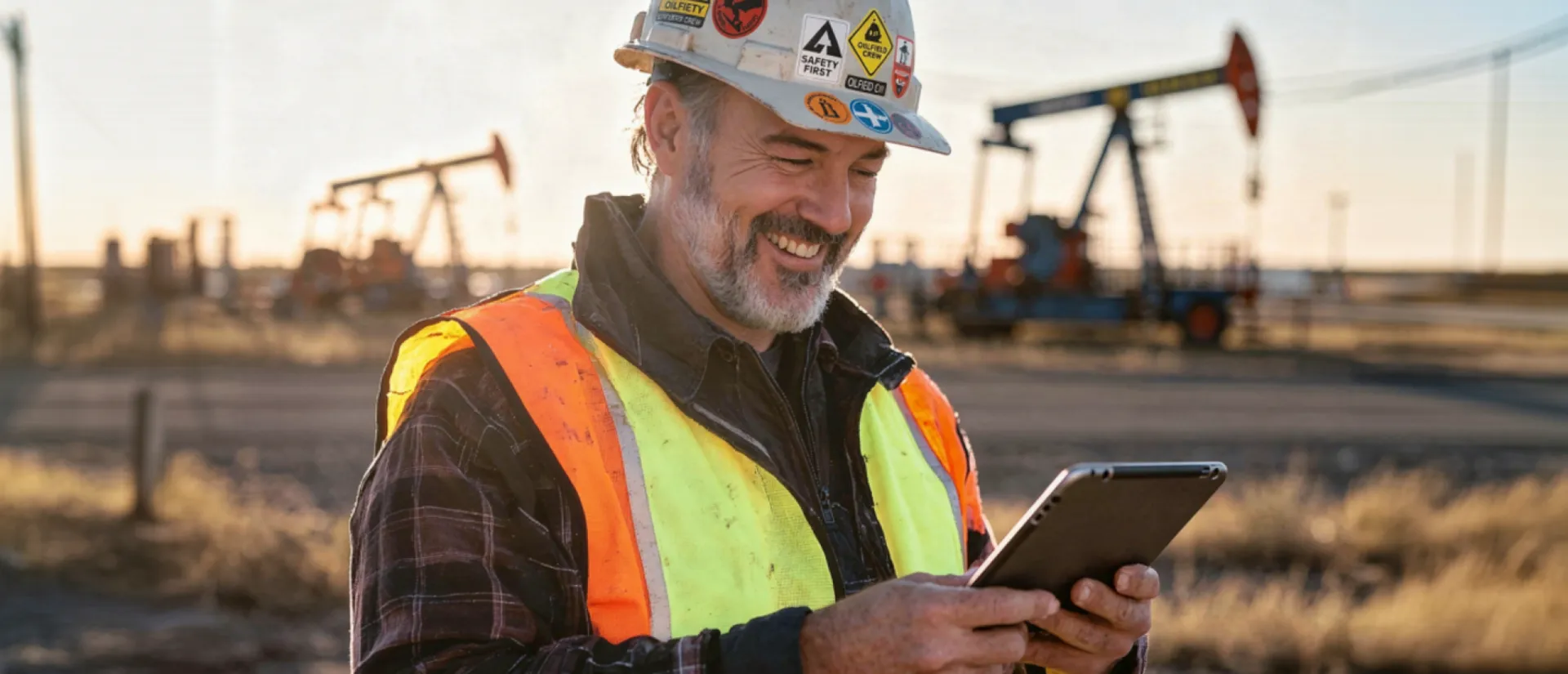Field worker using a mobile device on a job site