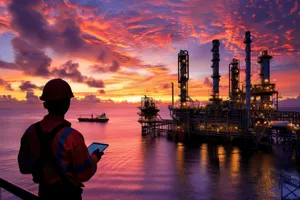 Oilfield maintenance crew working at a well site