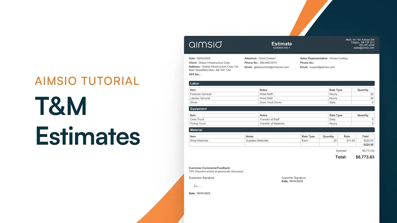 Aimsio T&M estimates walkthrough video